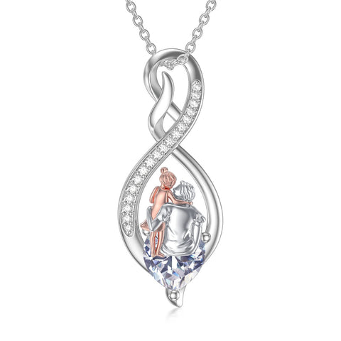 Sterling Silver Infinity Heart Birthstone Father Daughter Pendant Necklace