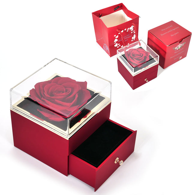 Valentines Day Gifts Eternal Rose Flower Ring Box Party Favor