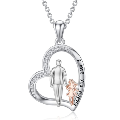 Sterling Silver Father Daughter Heart Pendant Necklace from Dad Gift for Daughter