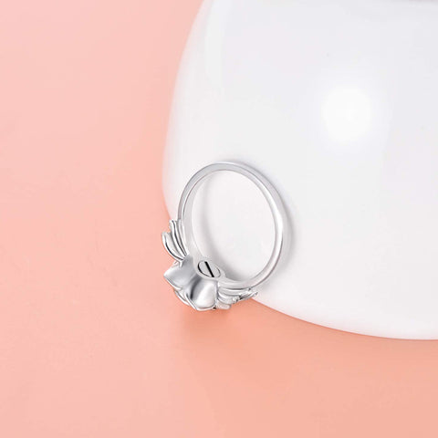 Sterling Silver CZ Rose Flower Cremation Urn Ring Ashes