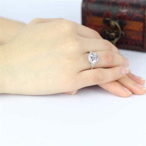 Sterling Silver 10K 14K Gold 5.5 Carats Cushion Cut 5A Cubic Zirconia CZ 3 Stone Engagement Wedding Ring