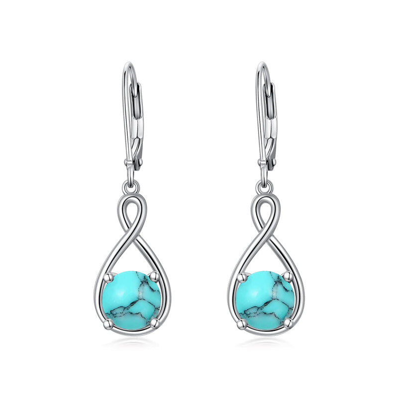 Dangle Drop Infinity Earrings 925 Sterling Silver Leverback Birstone Earrings 18K White Gold Jewelry for Women Girls