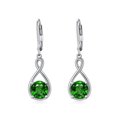 Dangle Drop Infinity Earrings 925 Sterling Silver Leverback Birstone Earrings 18K White Gold Jewelry for Women Girls