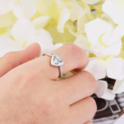 Sterling Silver Hummingbird Heart Urn Ring for Ashes Engraved With I Carry You with Me