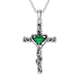 Sterling Silver Birthstone Cross Pendant Necklace Engraved With  Love You