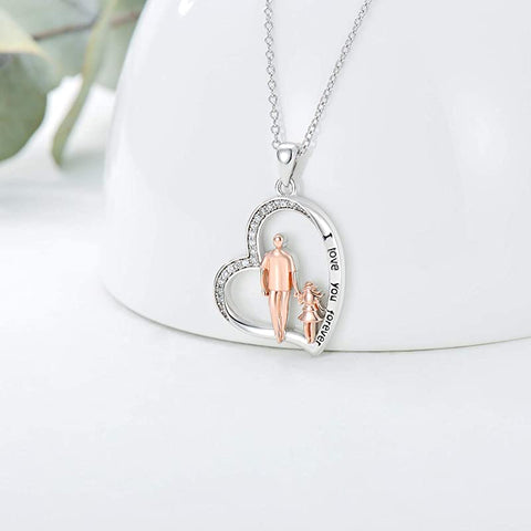 Sterling Silver Father Daughter Heart Pendant Necklace from Dad Gift for Daughter