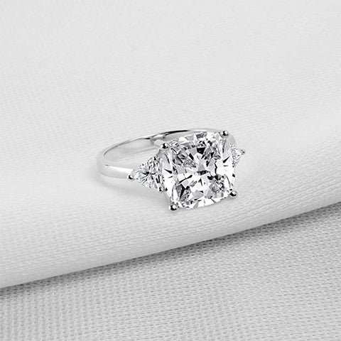 Sterling Silver 10K 14K Gold 5.5 Carats Cushion Cut 5A Cubic Zirconia CZ 3 Stone Engagement Wedding Ring