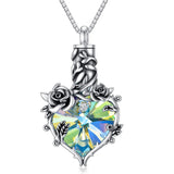 Sterling Silver Heart Crystal Rose Urn Necklace for Ashes