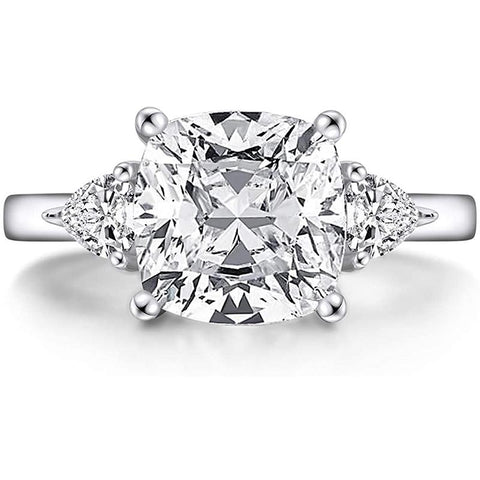 Sterling Silver 10K 14K Gold 5.5 Carats Cushion Cut 5A Cubic Zirconia CZ 3 Stone Engagement Wedding Ring