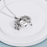 Sterling Silver Sunflower Urn Necklace for Ashes Engraved With You Are My Sunshine