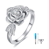 Sterling Silver CZ Rose Flower Cremation Urn Ring Ashes