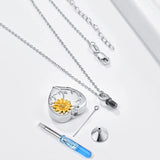 Sterling Silver Sunflower Heart Urn Necklace for Ashes