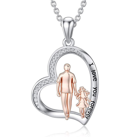 Sterling Silver Father Daughter Heart Pendant Necklace from Dad Gift for Daughter