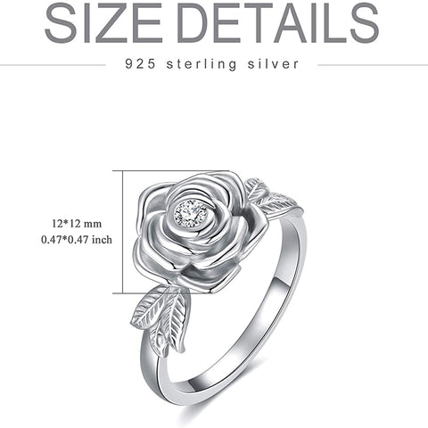 Sterling Silver CZ Rose Flower Cremation Urn Ring Ashes