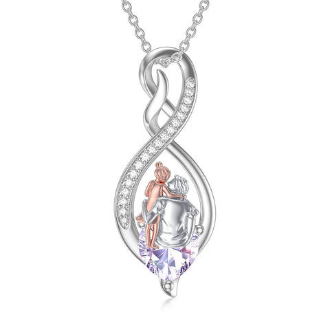 Sterling Silver Infinity Heart Birthstone Father Daughter Pendant Necklace