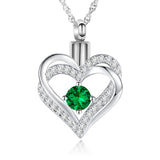 Sterling Silver Birthstone Heart Urn Necklace for Ashes