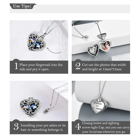 Sterling Silver Heart Crystal Rose Locket Urn Necklace for Ashes