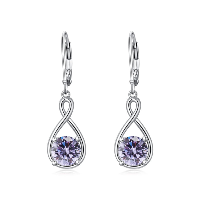 Dangle Drop Infinity Earrings 925 Sterling Silver Leverback Birstone Earrings 18K White Gold Jewelry for Women Girls