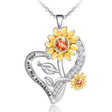 Sunflower Necklace S925 Sterling Silver Heart Flower Necklace You are My Sunshine Necklaces Christmas Gifts for Women