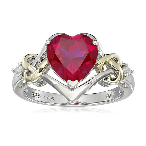 Sterling Silver Cubic Zirconia Heart Shaped Created Ruby Ring for Wedding Anniversary