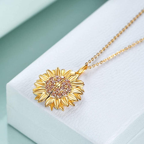 Sterling Silver Sunflower Pendant Necklace with Engraved Message