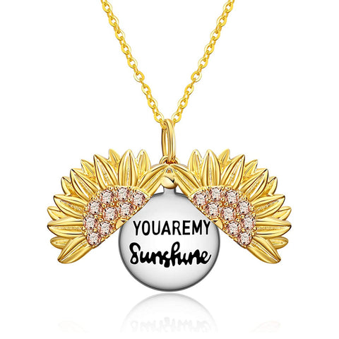 Sterling Silver Sunflower Pendant Necklace with Engraved Message