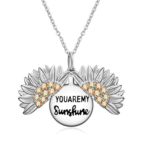 Sterling Silver Sunflower Pendant Necklace with Engraved Message