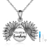 Sterling Silver Sunflower Urn Necklace For Ashes You Are My Sunshine Pendant Cremation Jewelry For Ashes