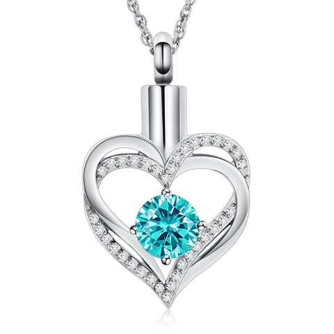 Sterling Silver Birthstone Heart Urn Necklace for Ashes