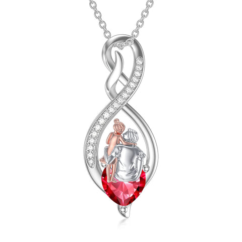 Sterling Silver Infinity Heart Birthstone Father Daughter Pendant Necklace