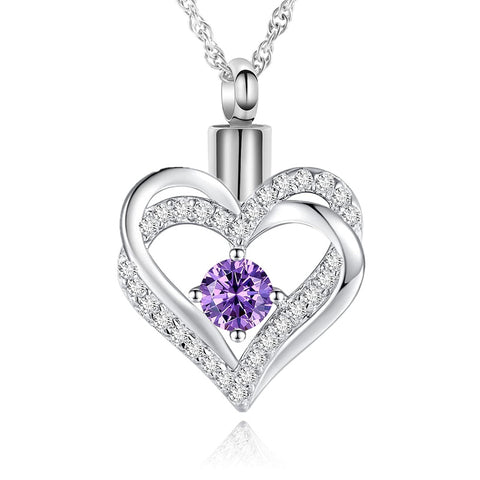 Sterling Silver Birthstone Heart Urn Necklace for Ashes