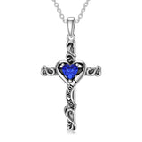 Sterling Silver Birthstone Cross Pendant Necklace Engraved With  Love You