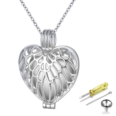 Sterling Silver TearDangle Love Heart Angel Wing Cylinder Cross Urn Necklace for Ashes