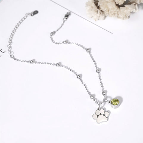 Sterling Silver Birthstone Paw Print Bracelet Anklet Necklace