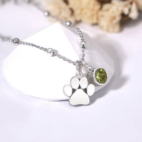 Sterling Silver Birthstone Paw Print Bracelet Anklet Necklace