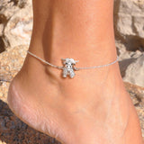 Sterling Silver Birthstone Highland Cow Single Layer Anklet