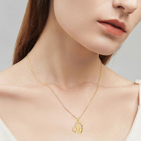 10K 14K 18K Gold Father Daughter Heart Pendant Necklace