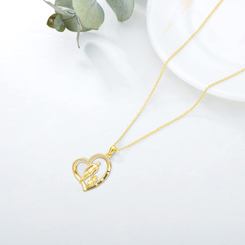 10K 14K 18K Gold Father Daughter Heart Pendant Necklace