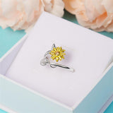 Sterling Silver You are My Sunshine Sunflower CZ Heart Ring