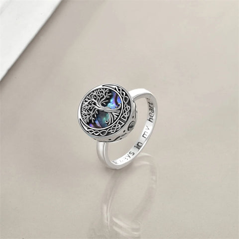 Sterling Silver Abalone Shell Tree of Life Urn Ring for Ashes With Engraved