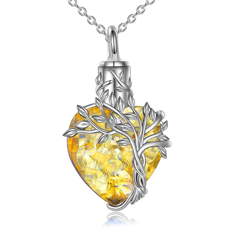 Sterling Silver Crystal Heart Tree of Life Urn Necklace for Ashes