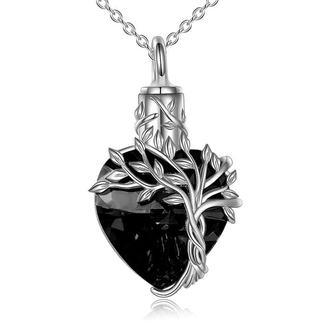 Sterling Silver Crystal Heart Tree of Life Urn Necklace for Ashes