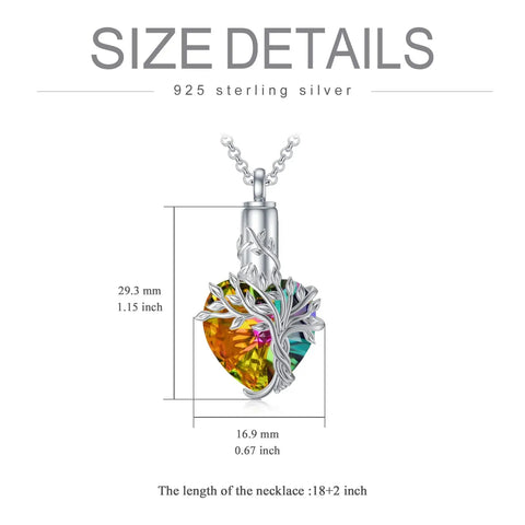 Sterling Silver Crystal Heart Tree of Life Urn Necklace for Ashes