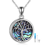 Sterling Silver Abalone Opal Shell Moss Agate Tree of Life Urn Necklaces for Ashes