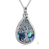 Sterling Silver Abalone Opal Shell Moss Agate Tree of Life Urn Necklaces for Ashes