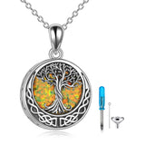 Sterling Silver Abalone Opal Shell Moss Agate Tree of Life Urn Necklaces for Ashes