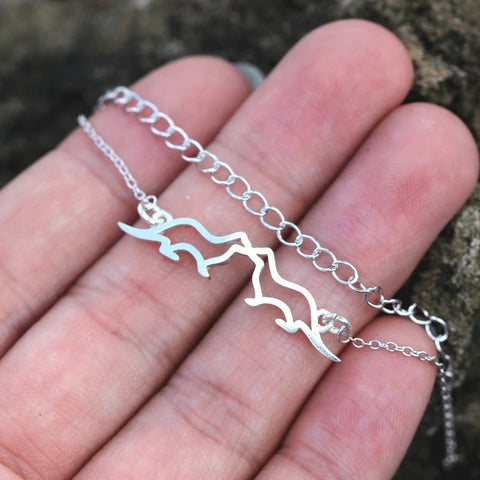 Sterling Silver Kissing Sea Otters Pendant Necklace