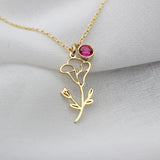 Silver Personalized Birth Flower Birthstone Pendant Necklaces