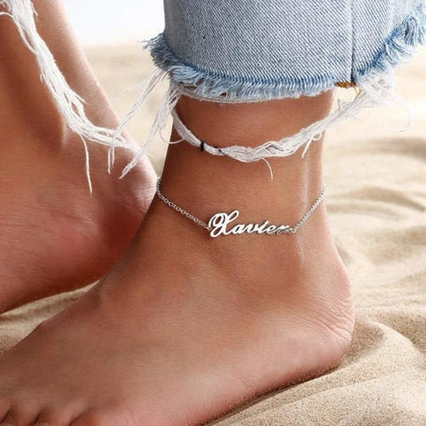 Sterling Silver Custom Name Single Layer Anklet