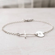 Sideways Cross Bracelet, Personalized with Initial, Sterling Silver